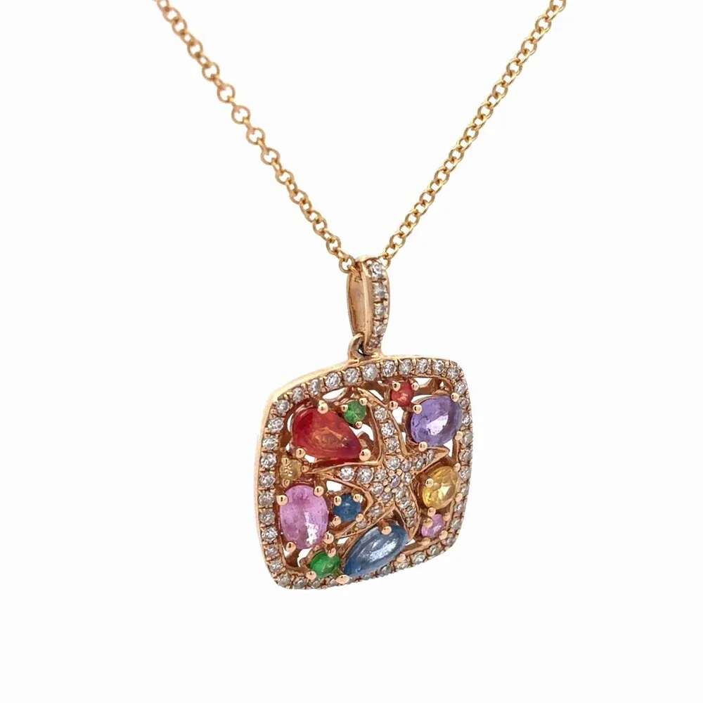 EFFY 14K Yellow Gold Multi Colored Sapphire Diamond Accent Starfish Necklace